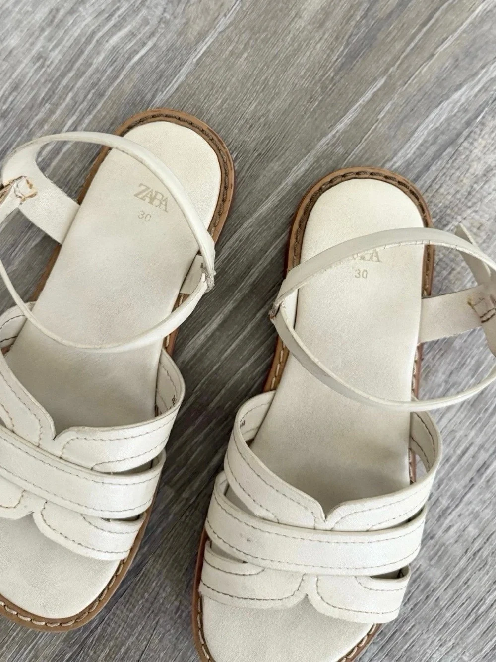 Zara Ivory Leather Strappy Ankle Sandals